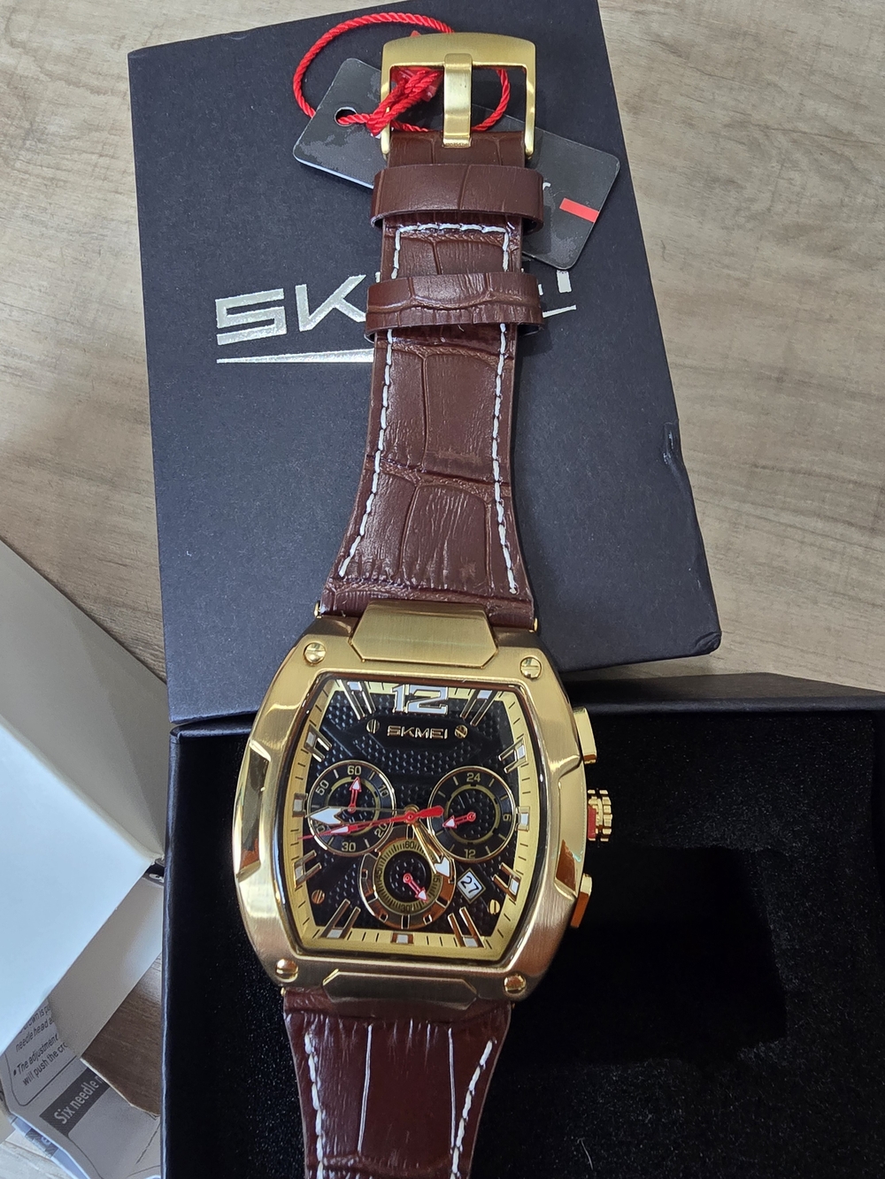 Men's Gold Case Brown Leather Strap Chronograph Watch